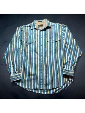 Vintage 90s Eddie Bauer Ruxton Twill Striped Button Up Shirt Mens Size L Blue